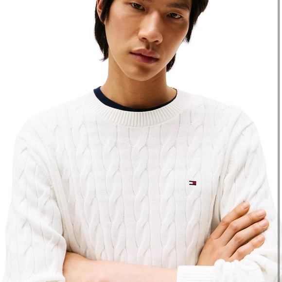 Tommy Hilfiger Men's Ivory Cable Knit Sweater Brand New with Tags Medium - Picture 2 of 8